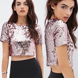 Forever 21 Pink Sequins Bling Crop Top S